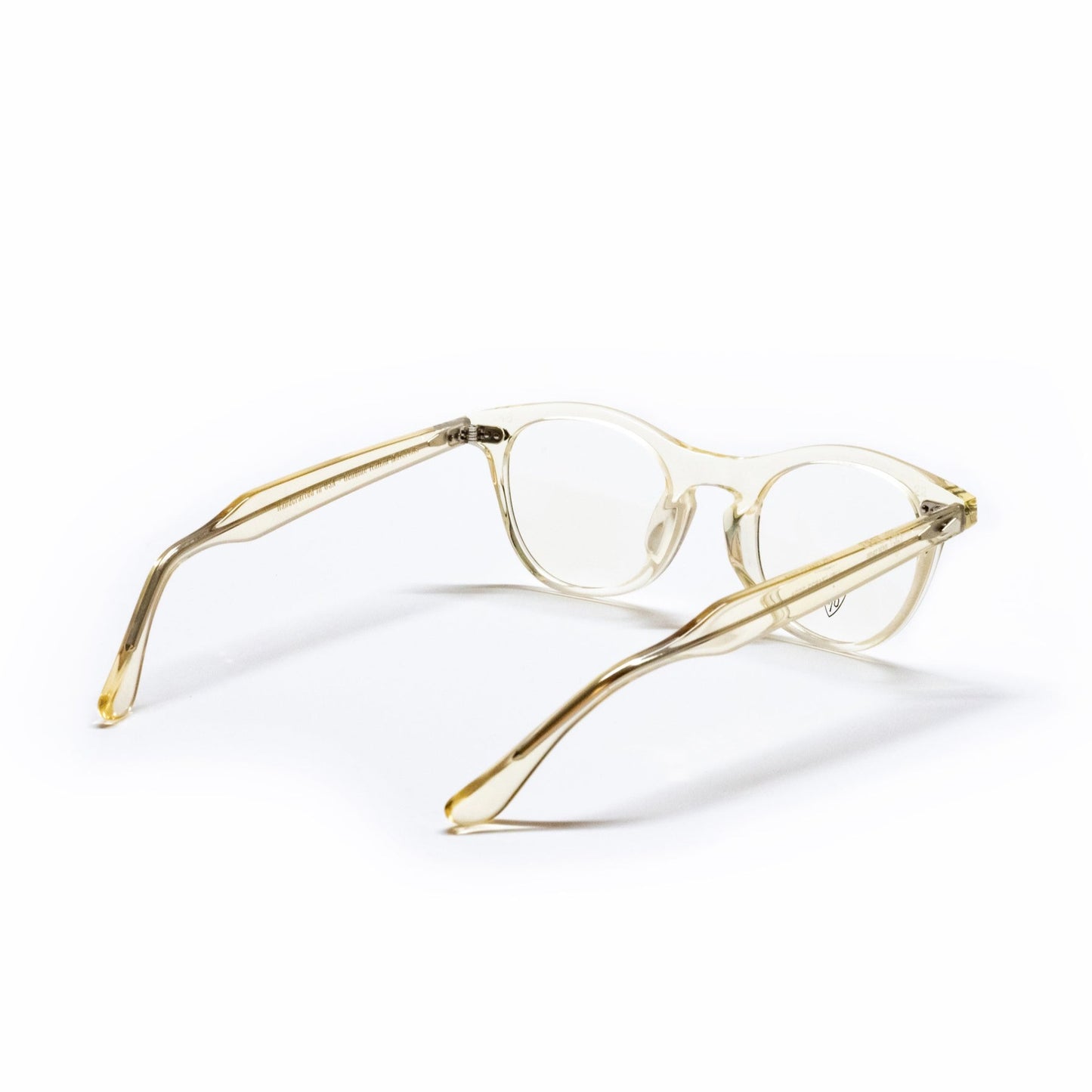 A back view of the champaign Leading Liz low bridge fit frame, the luxury cat-eye fashion glasses.