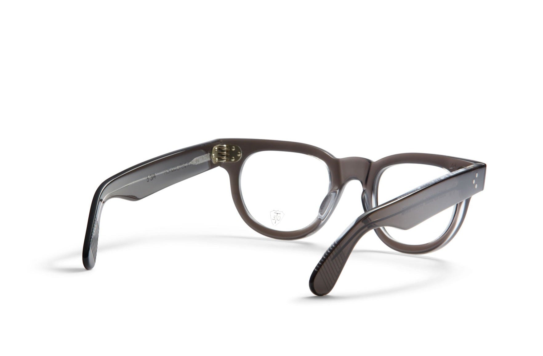 A back view of the smoke grey FDR frame, the luxury fashion glasses.
