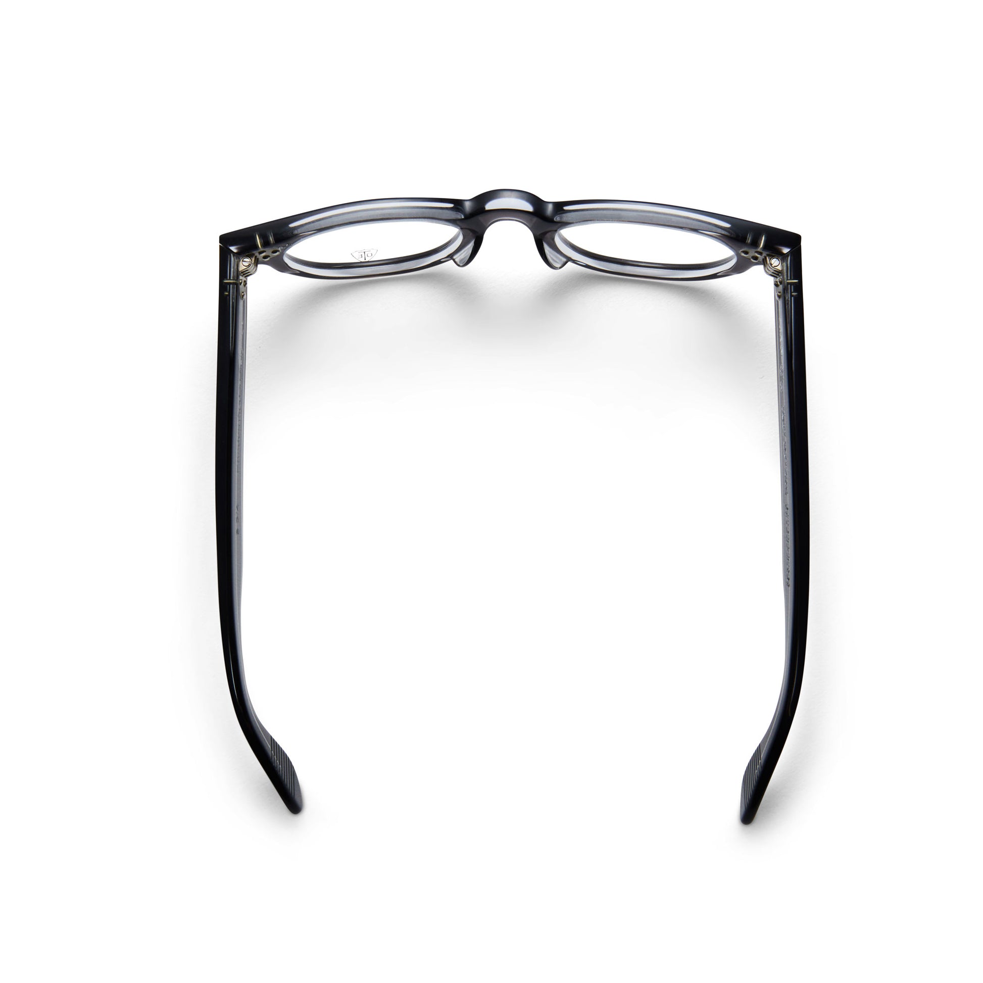 A top view of the smoke grey FDR frame, the luxury fashion glasses.