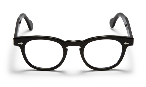 A front view of the glossy black Arnel USA frame—the Vintage eyewear.