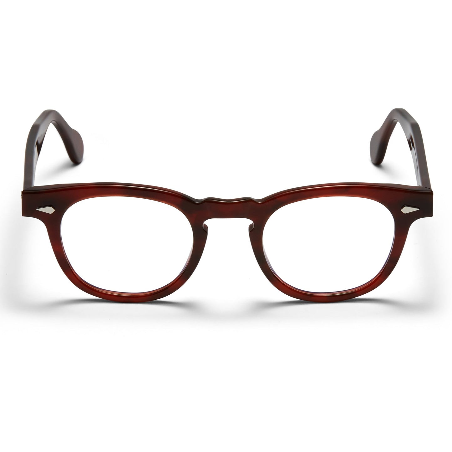A front view of the burgundy Arnel USA frame—the Vintage eyewear.