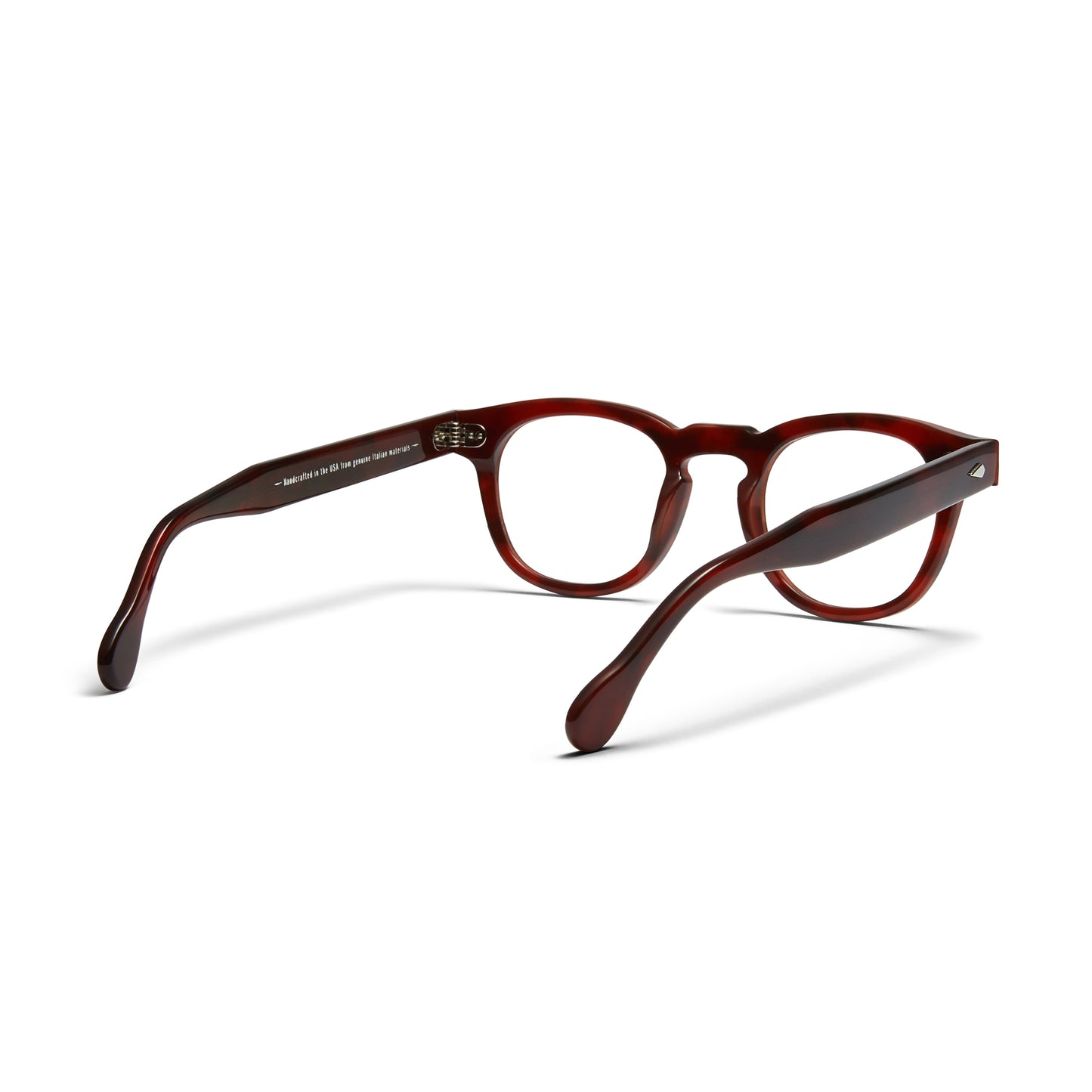 A back view of the burgundy Arnel USA frame—the Vintage eyewear.
