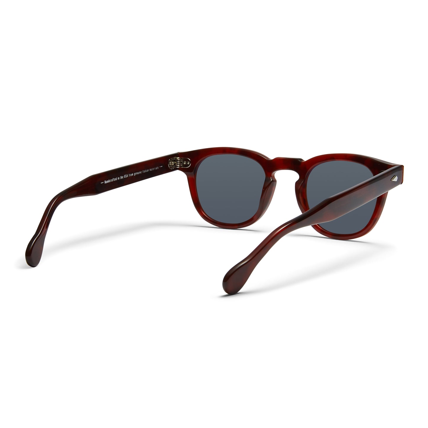 A back view of the burgundy Arnel USA sunglass frame—the Vintage eyewear.