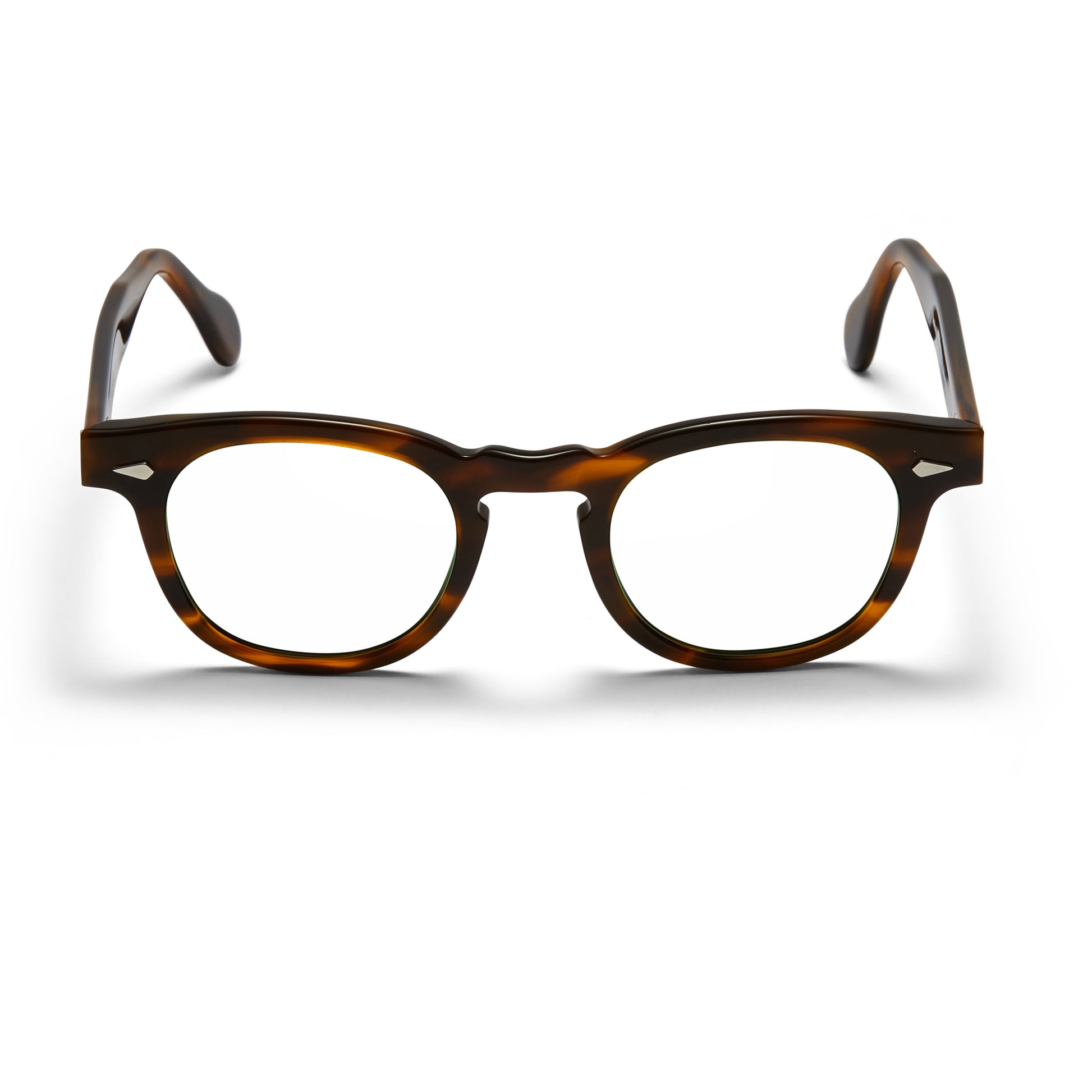 A front view of the demi amber Arnel USA frame—the Vintage eyewear.