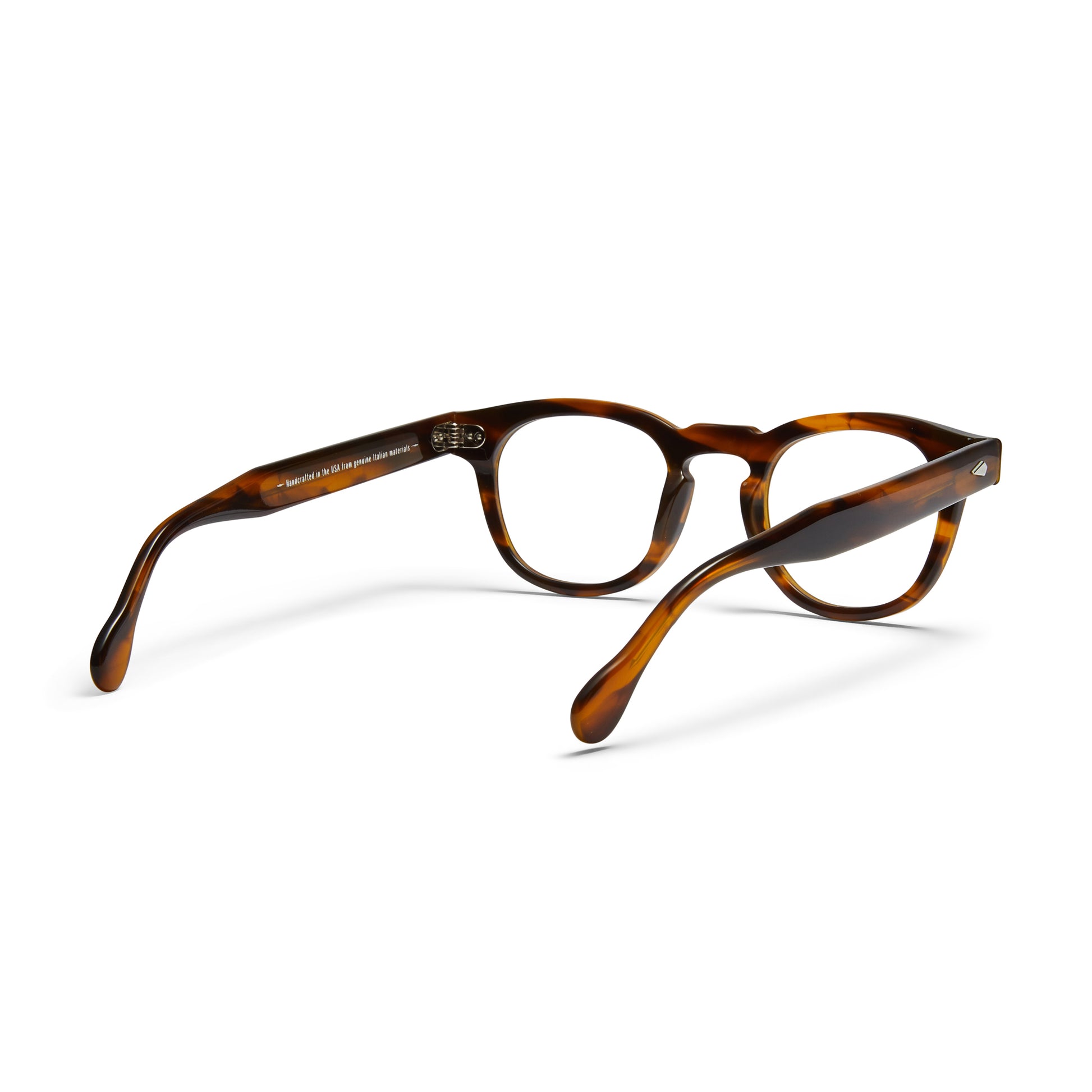 A back view of the demi amber Arnel USA frame—the Vintage eyewear.