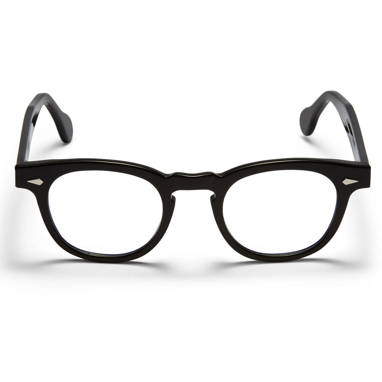 A front view of the glossy black Arnel USA frame—the Vintage eyewear.