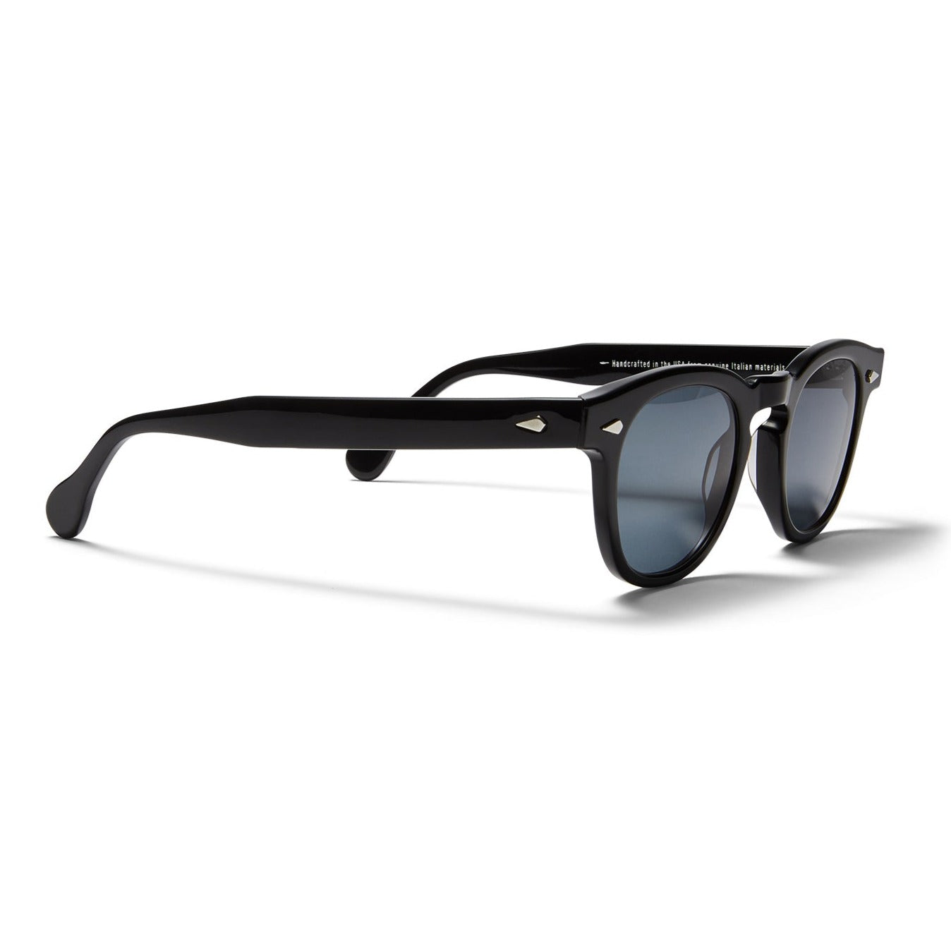 A side view of the glossy black Arnel USA Sunglass frame—the Vintage eyewear.