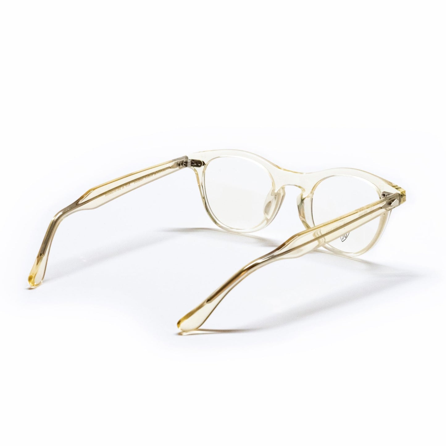 A back view of the champaign Leading Liz frame, the luxury cat-eye fashion glasses.