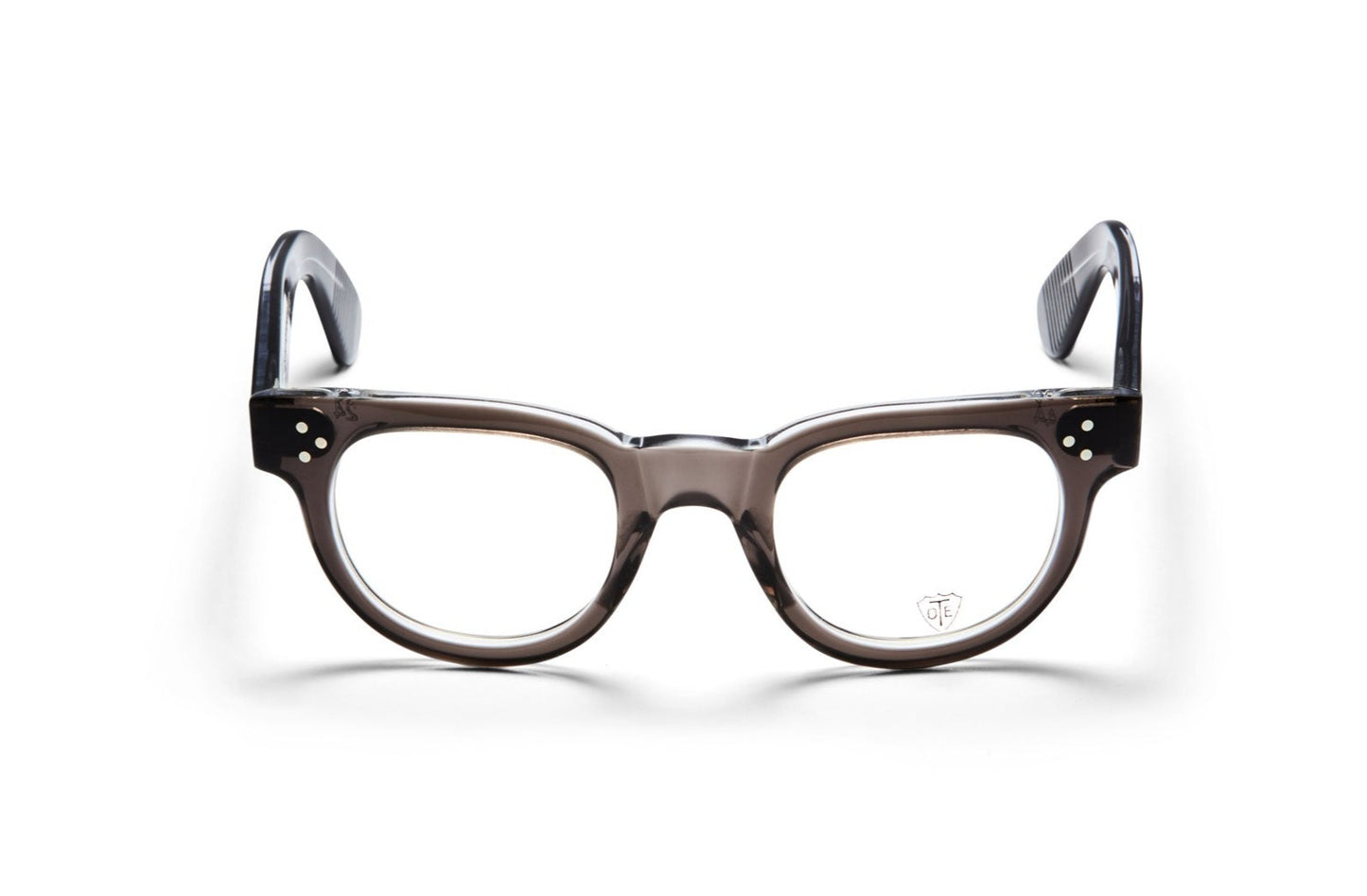 A front view of the smoke grey FDR frame, the luxury fashion glasses. 