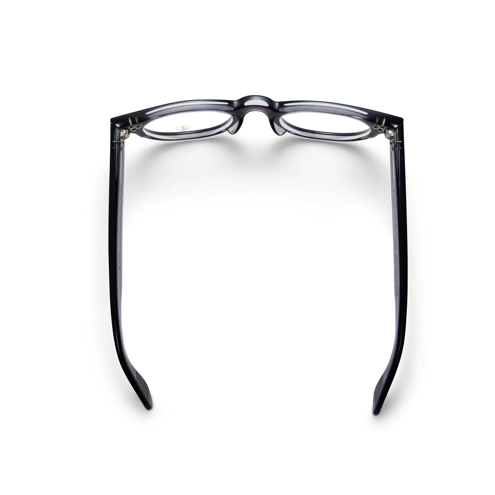 A top view of the smoke grey FDR frame, the luxury fashion glasses. 