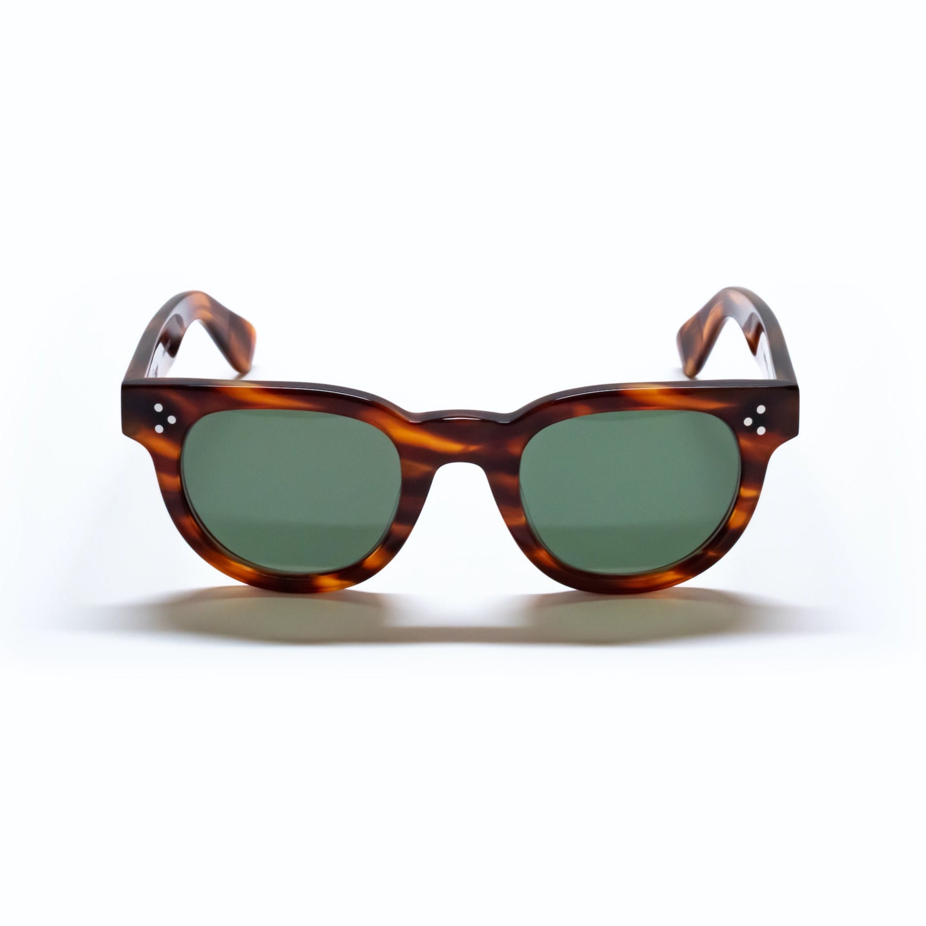 A front view of the FDR Sunglasses frame. It's the Havana Sunrise variant. 