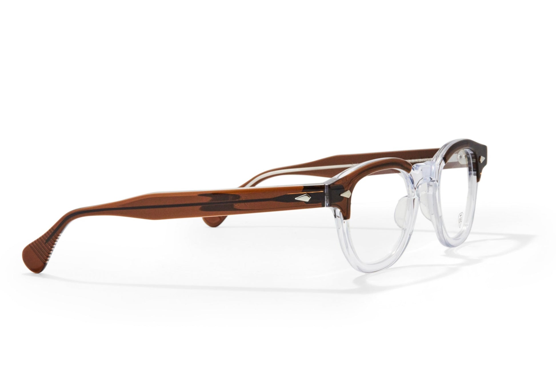 A side view of the smoke brown & clear Arnel Italy frame—the classic eyeglasses. 