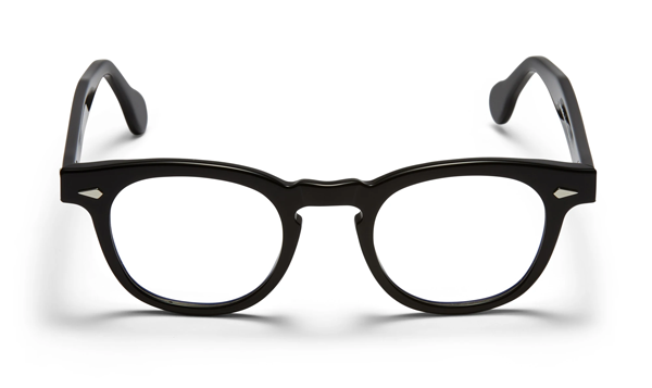 A front view of the glossy black Arnel USA frame—the Vintage eyewear. 