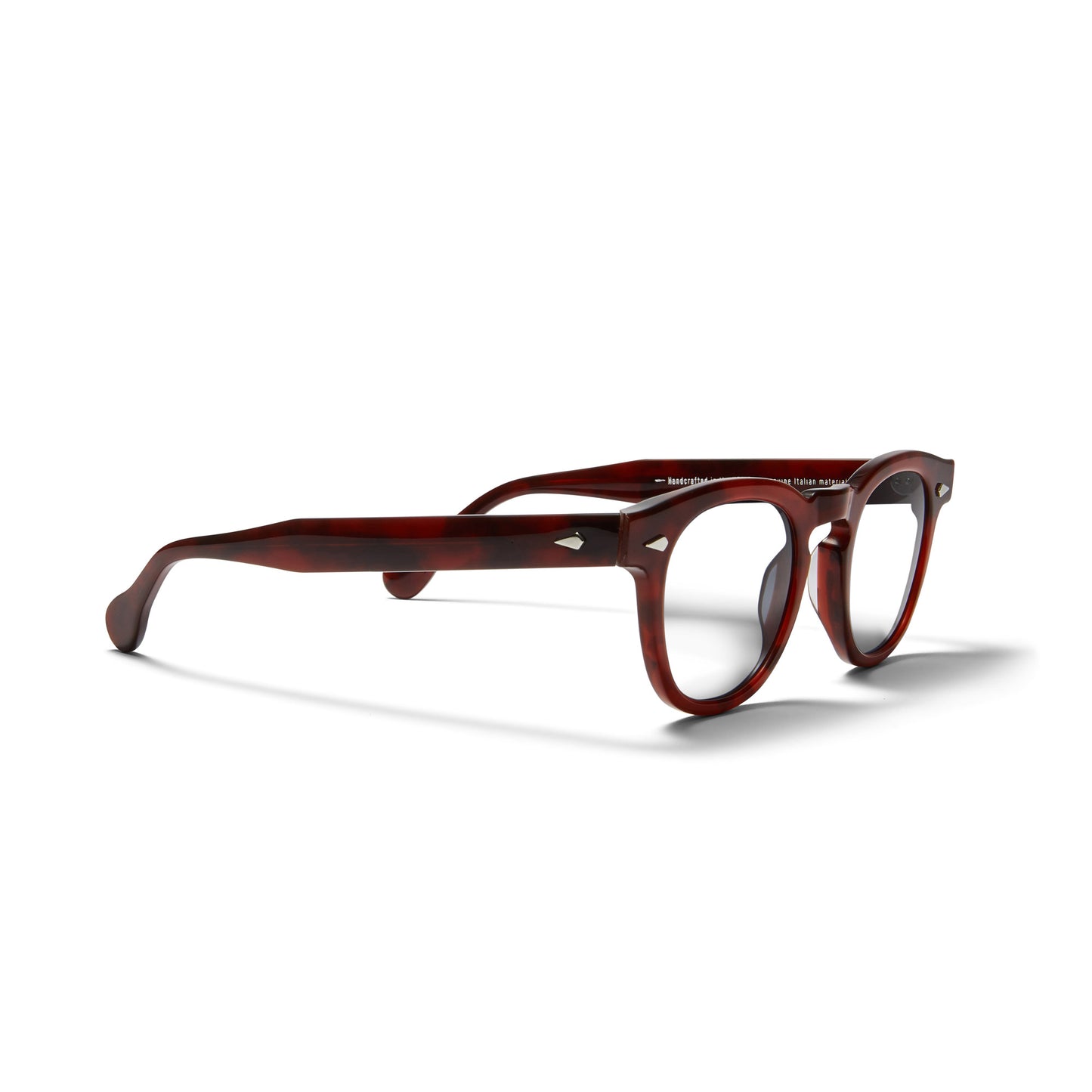 A side view of the burgundy Arnel USA frame—the Vintage eyewear. 