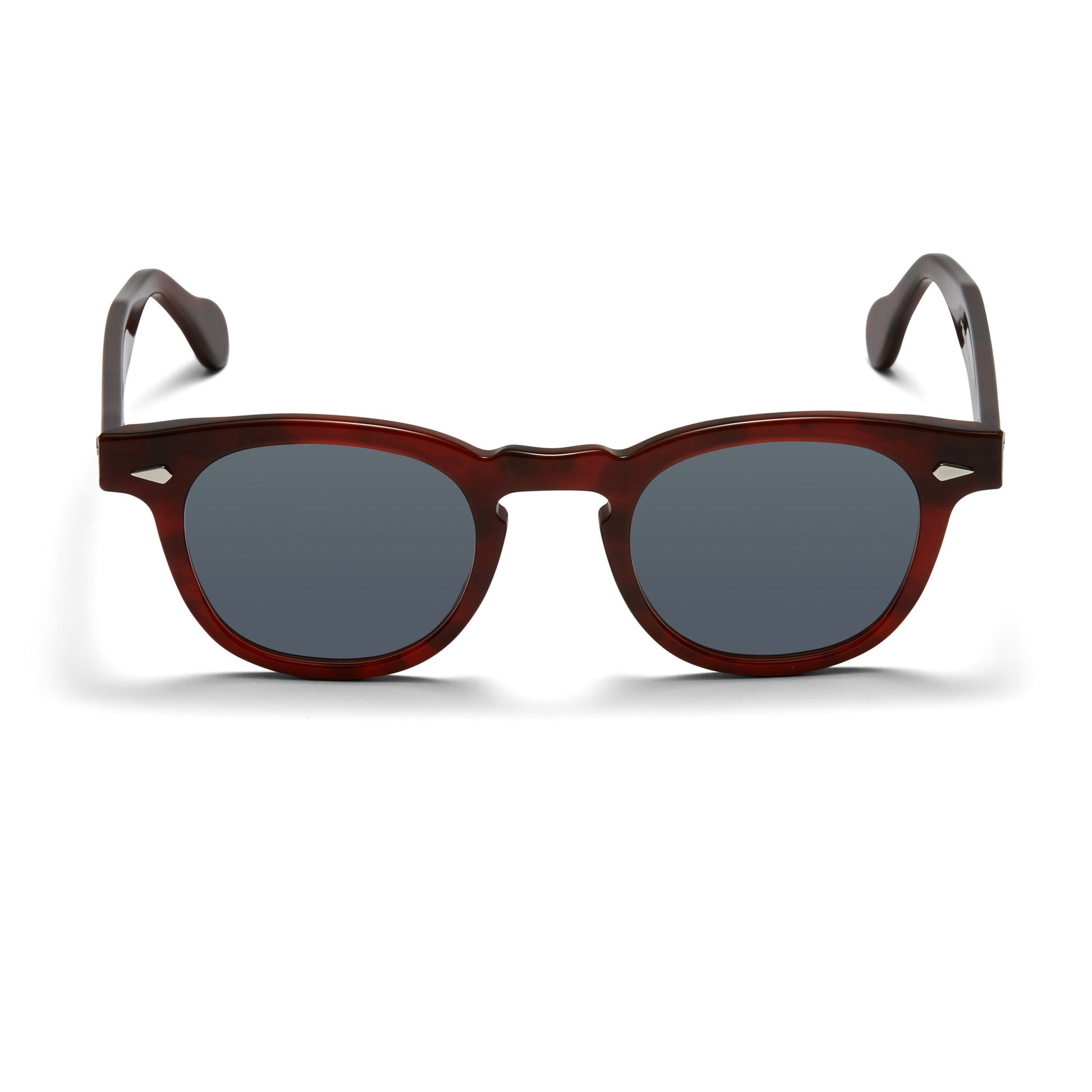 A front view of the burgundy Arnel USA sunglass frame—the Vintage eyewear. 