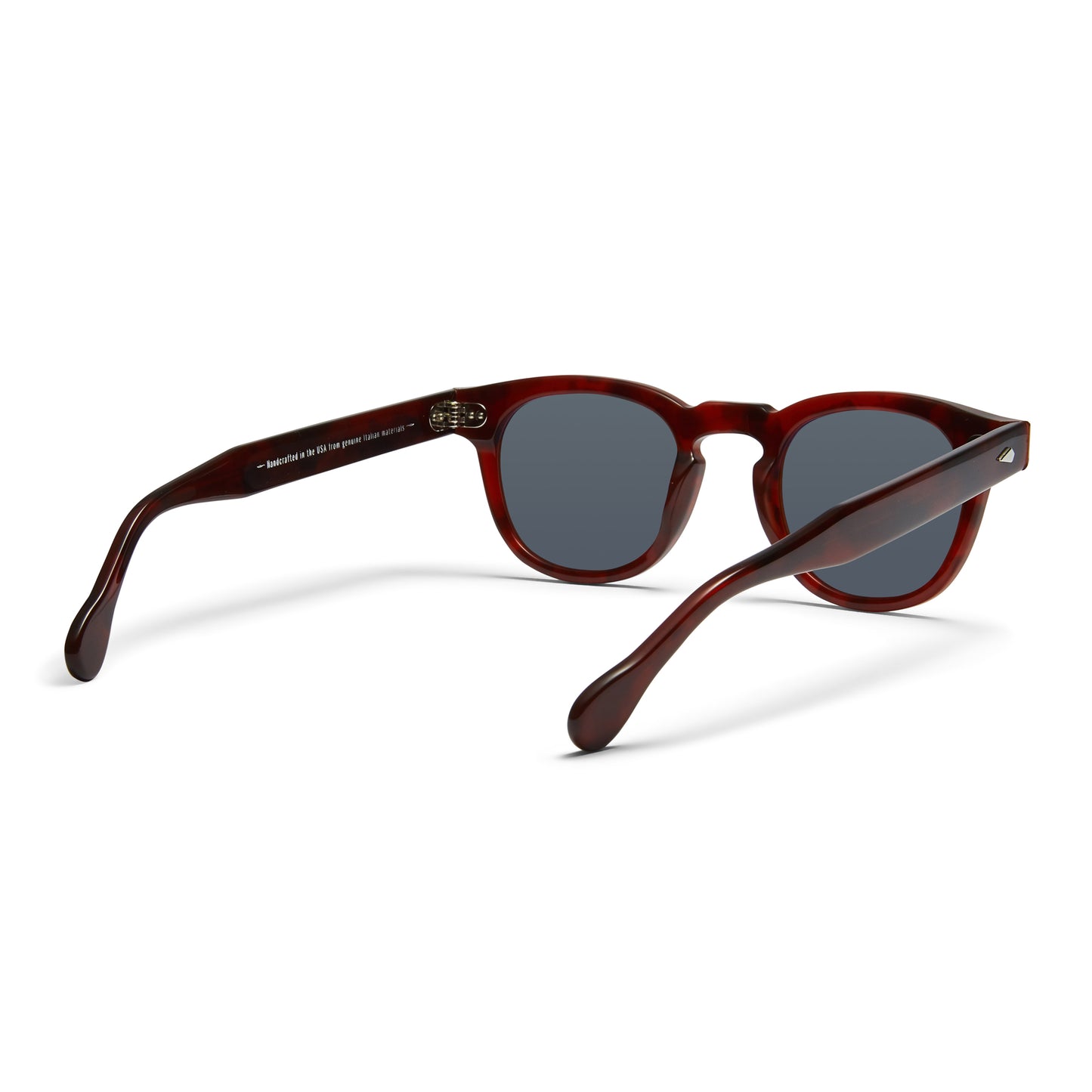 A back view of the burgundy Arnel USA sunglass frame—the Vintage eyewear. 