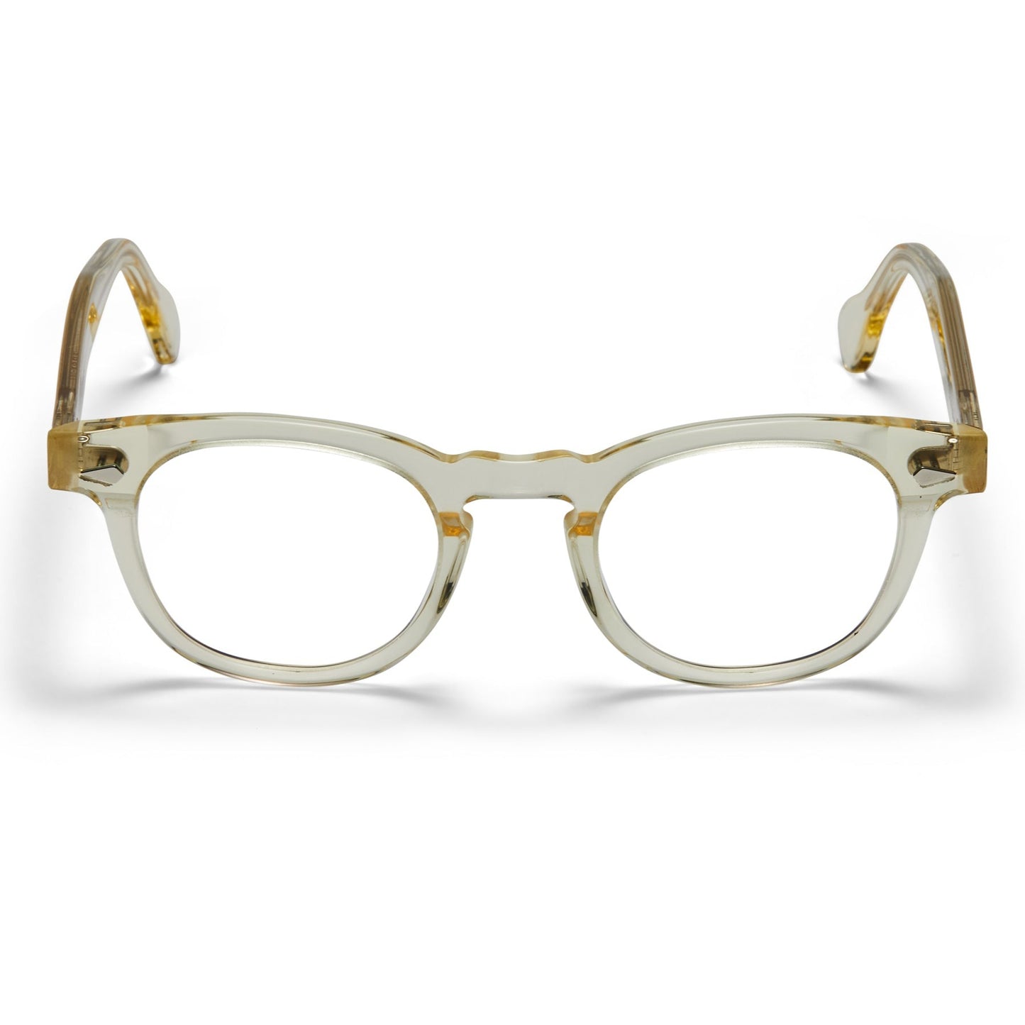 A front view of the champaign Arnel USA frame—the Vintage eyewear. 