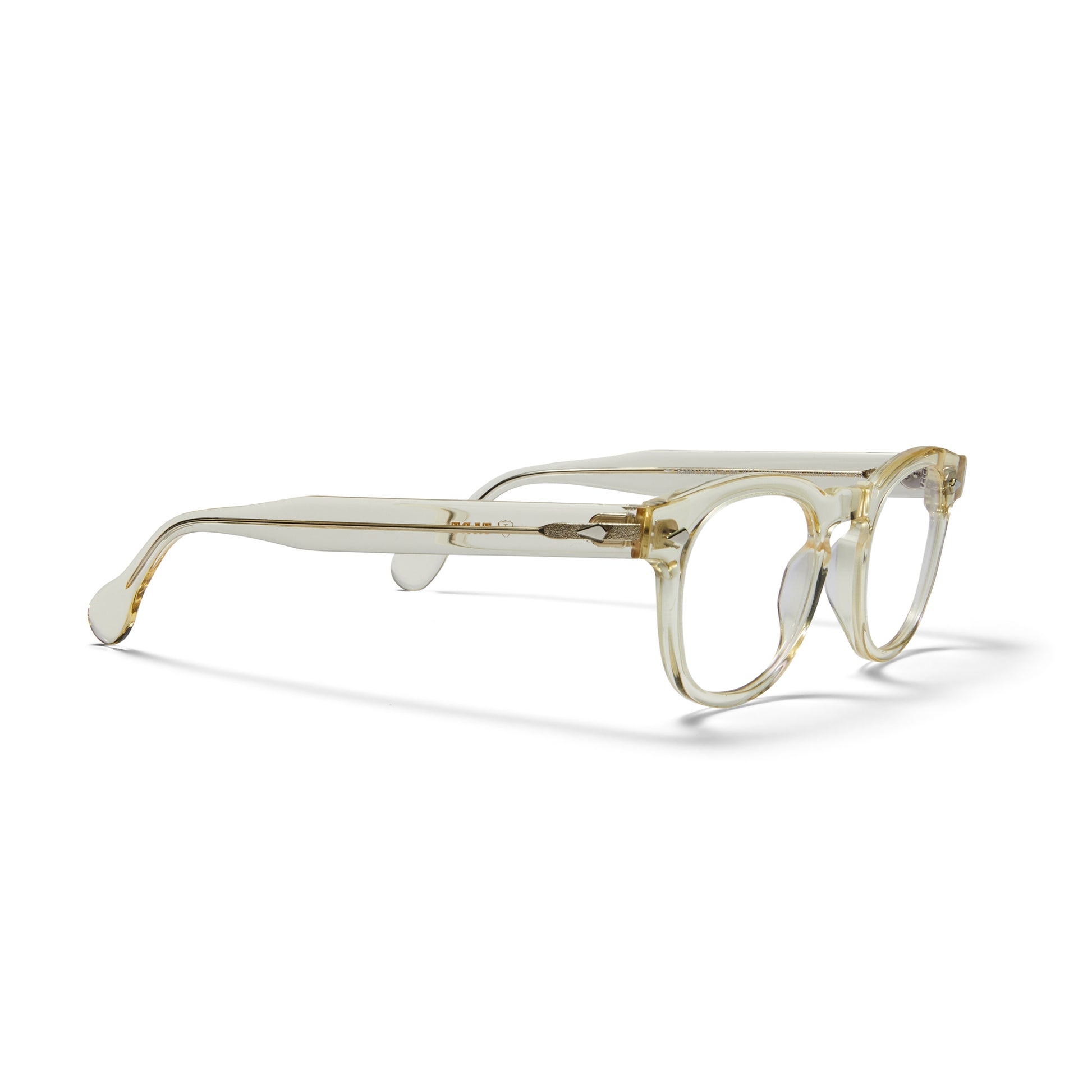 A side view of the champaign Arnel USA frame—the Vintage eyewear. 