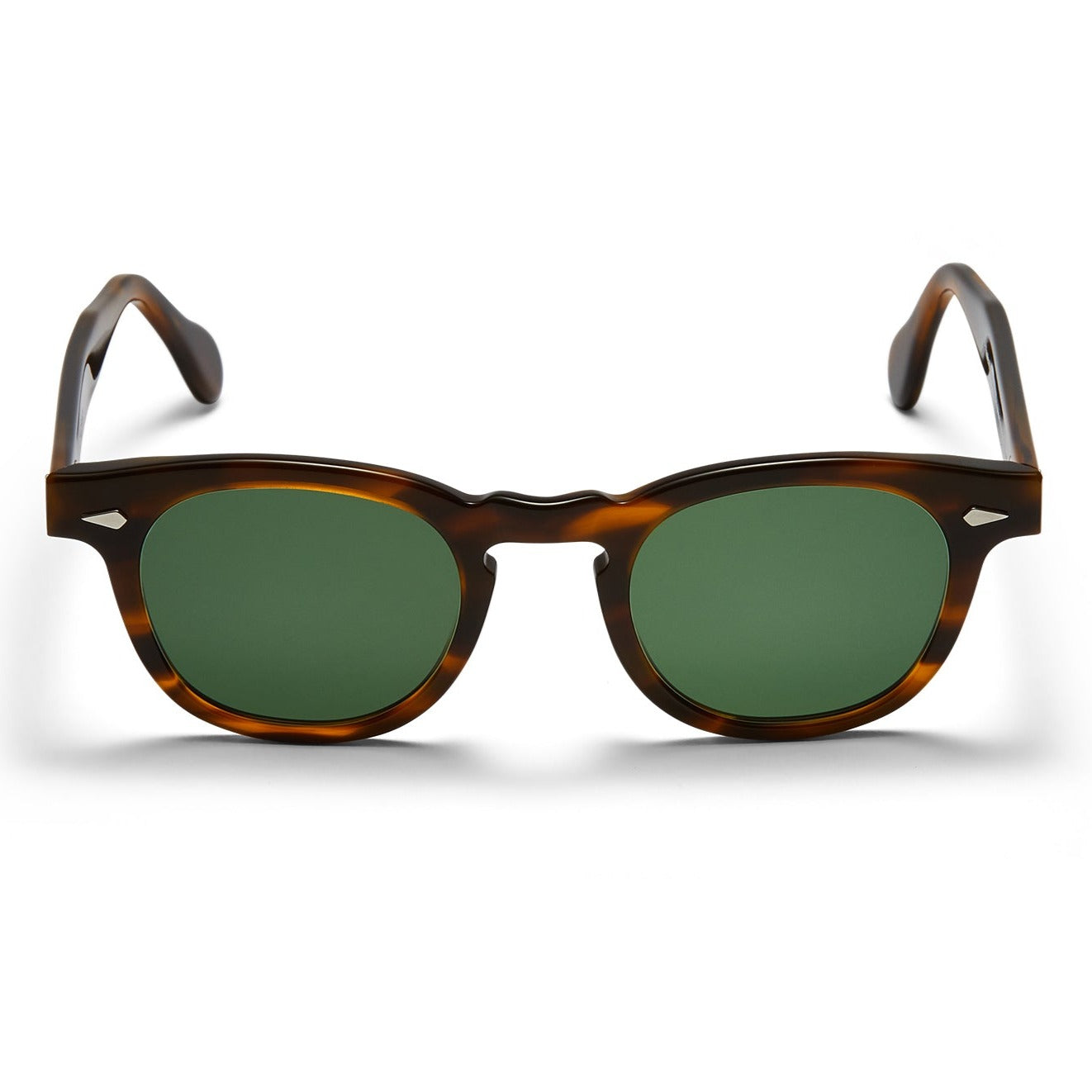 A front view of the demi amber Arnel USA sunglass frame—the Vintage eyewear. 