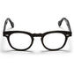 A front view of the glossy black Arnel USA frame—the Vintage eyewear. 