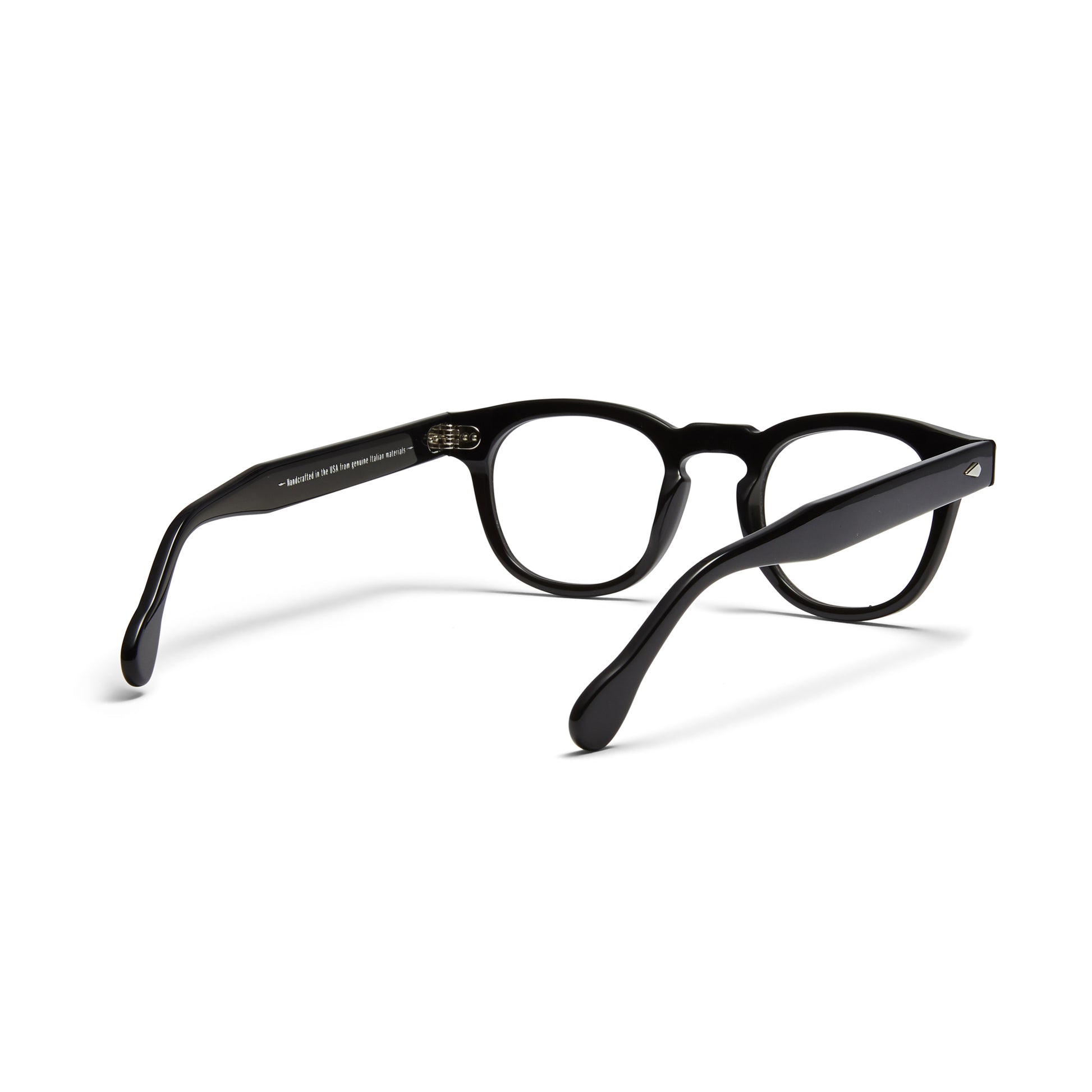A back view of the glossy black Arnel USA frame—the Vintage eyewear. 