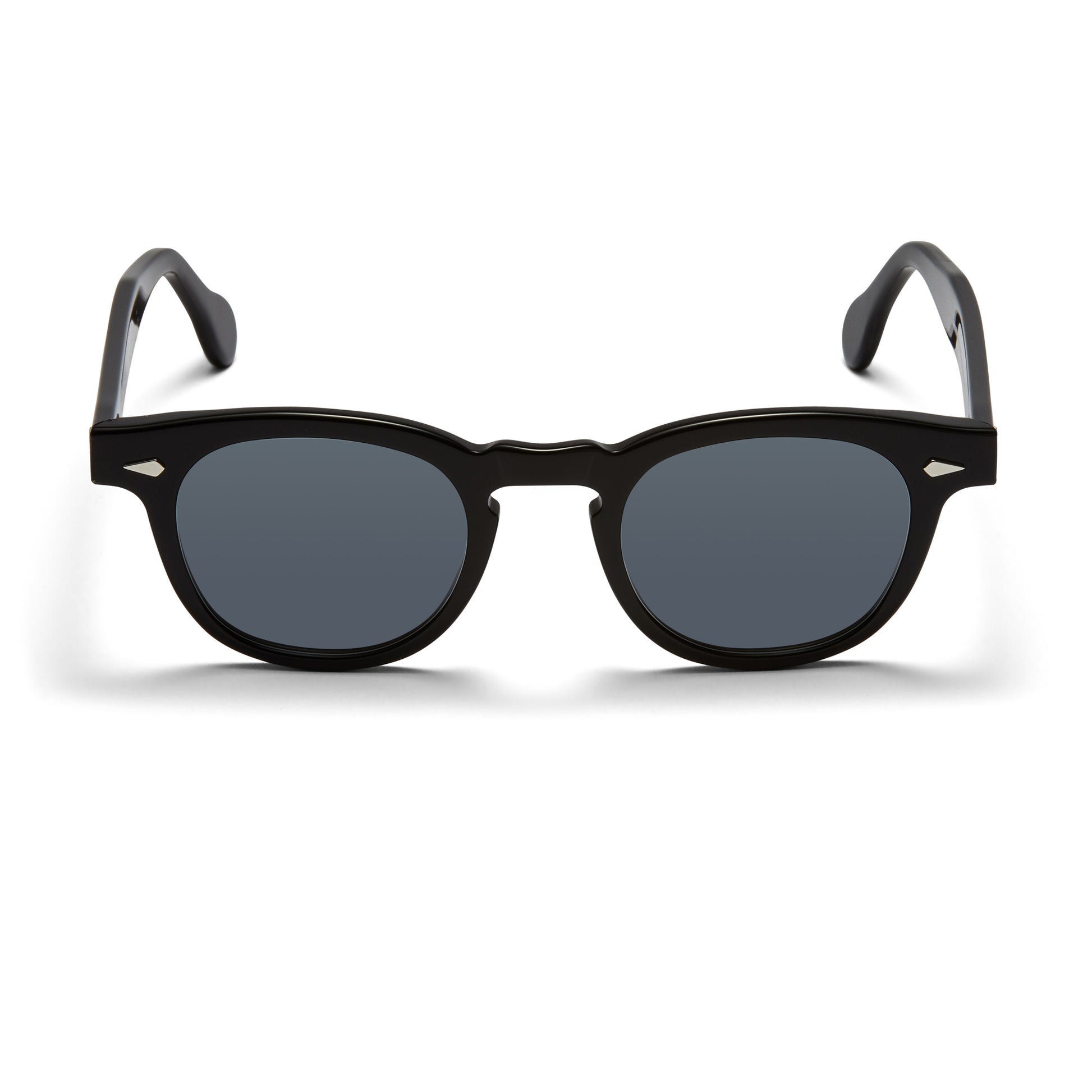 A front view of the glossy black Arnel USA sunglass frame—the Vintage eyewear. 