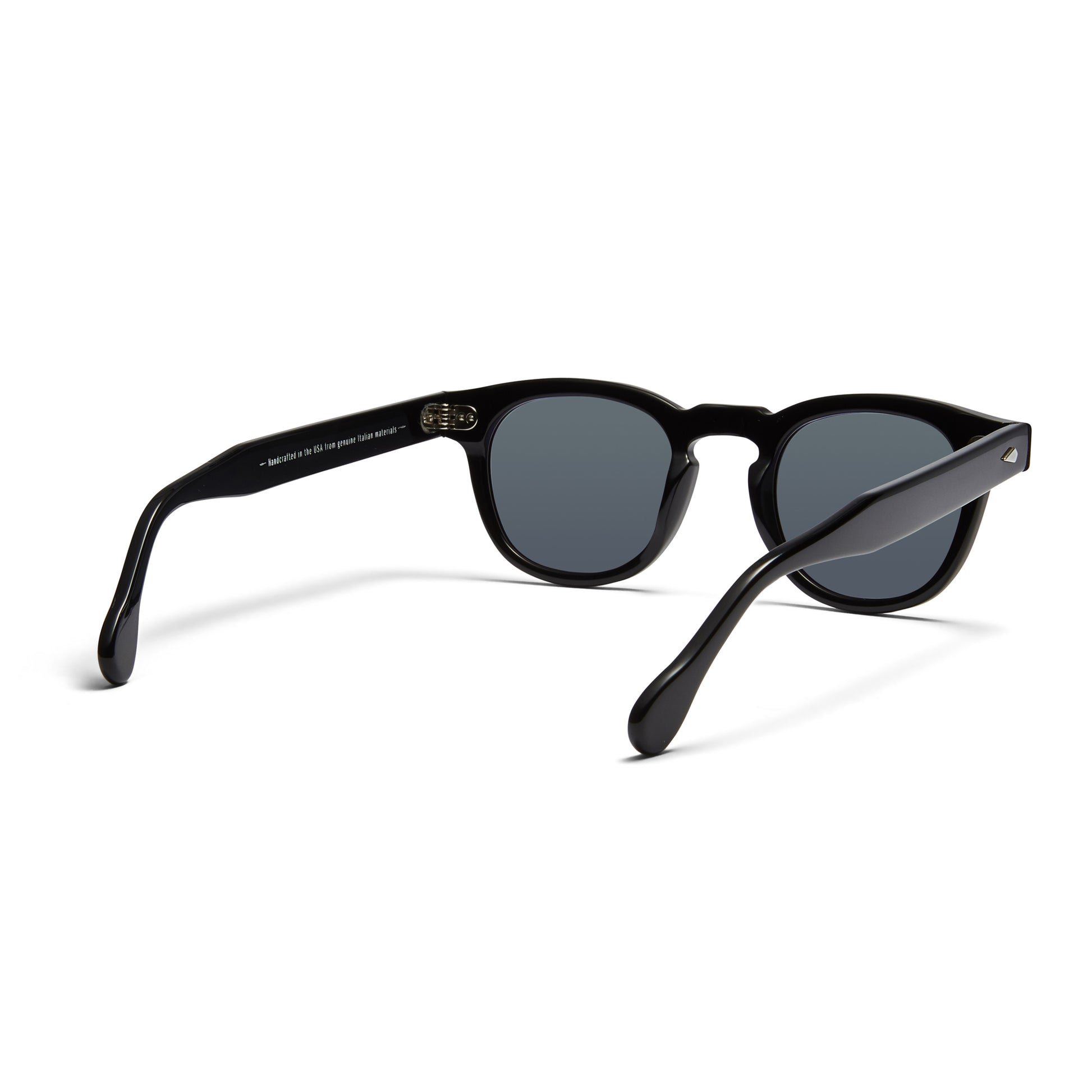 A back view of the glossy black Arnel USA sunglass frame—the Vintage eyewear. 