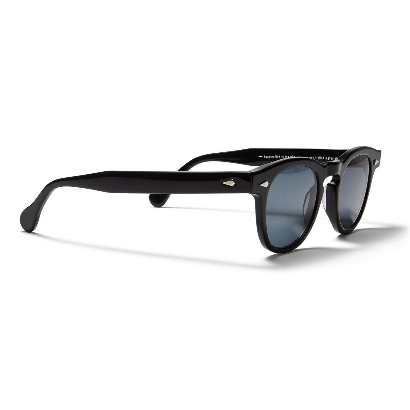 A side view of the glossy black Arnel USA Sunglass frame—the Vintage eyewear. 