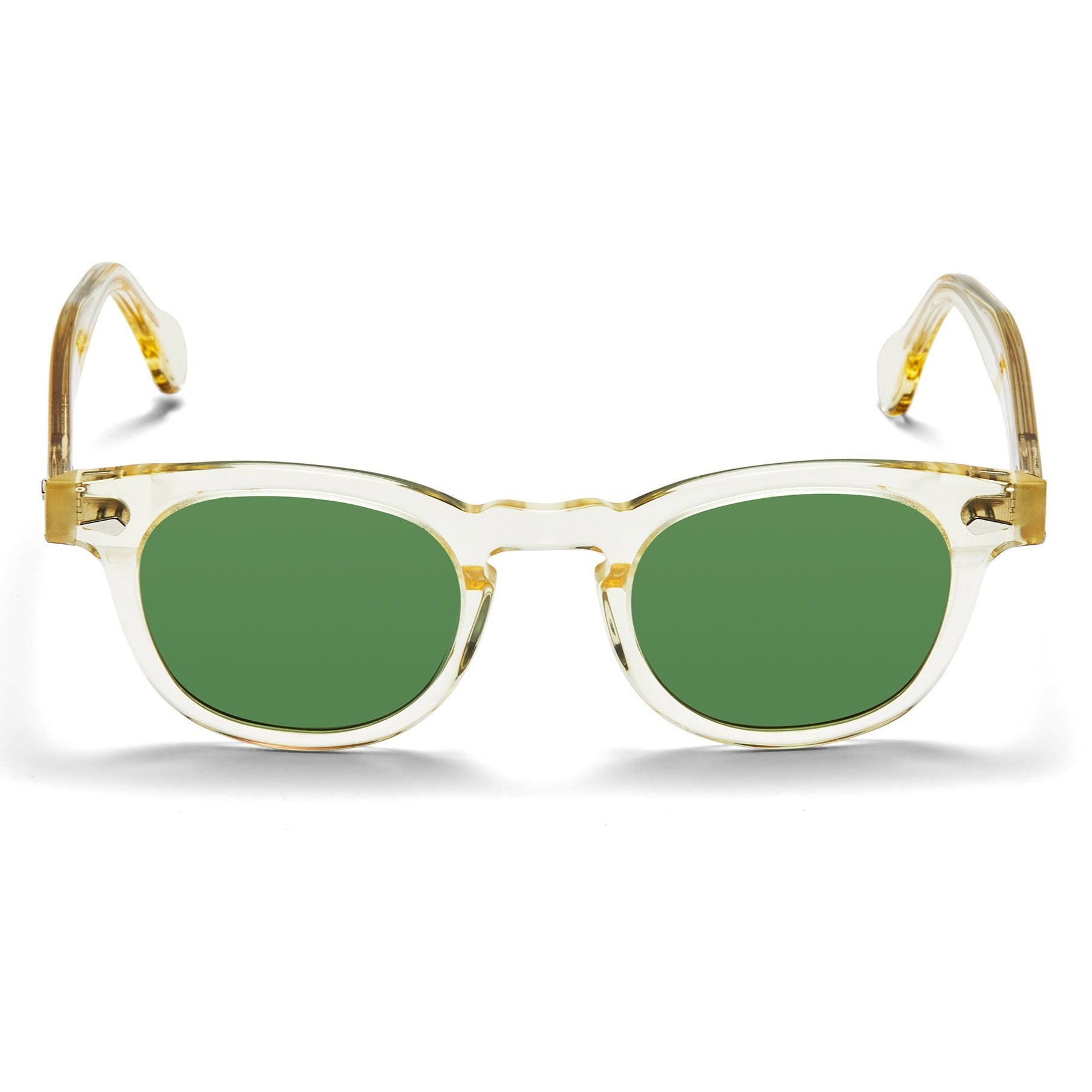 A front view of the champaign Arnel USA sunglass frame—the Vintage eyewear. 